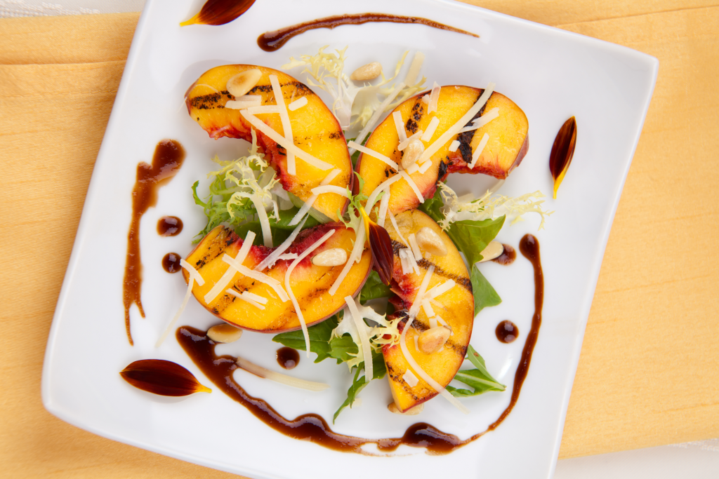 Sticky Balsamic grilled peach salad